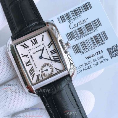 Perfect Replica Cartier Tank Stainless Steel Case White Roman Dial Chronograph Watch